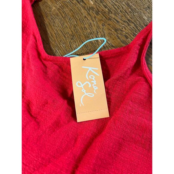 NWT! Kona Sol Red Krinkle Cotton Long Cover Up Tie Back Sz XL - Picture 3 of 9